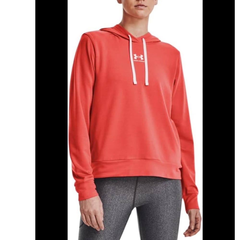 Under Armour Orange Hooded Top Loose Fit Women‎ S Pullover AthleticLong Slv Gym